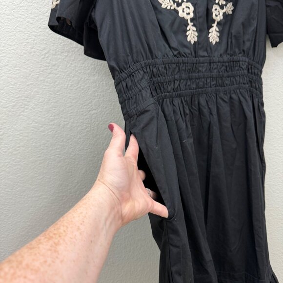 French Connection Black Floral Embroidered Dress w Pockets Womens size XL NEW - Picture 7 of 10